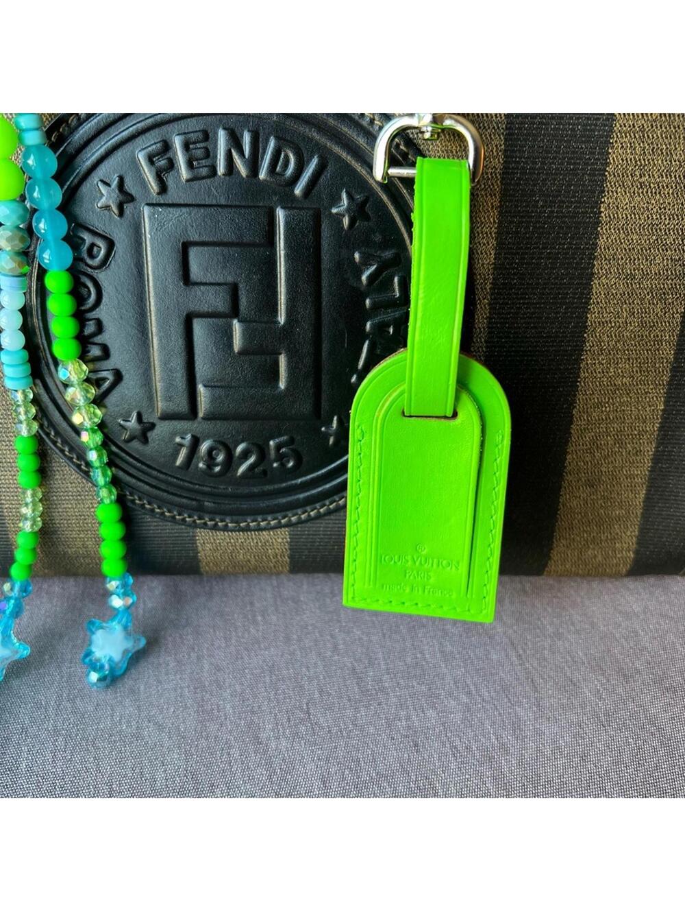 🆕 Louis Vuitton Bag Charm Name Tag Luggage Neon Green Keychain NEW NWOT Blue